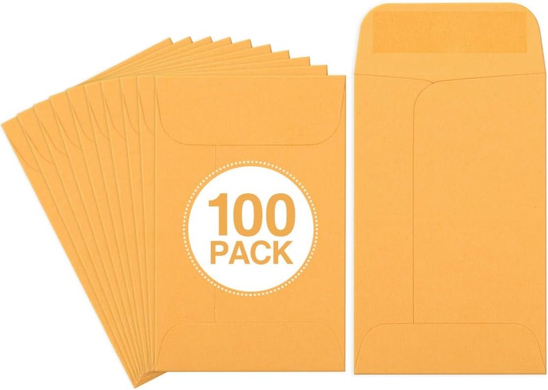 Eupako #1 Coin Envelopes 100 PCS 2.25x 3.5" Brown Small Parts Envelope with Gummed Flap Kraft Seed Envelopes for Garden, Home and Office - Image 1